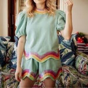 Queen of Sparkles Puff Sleeve Top & Shorts Set with Rainbow Trim